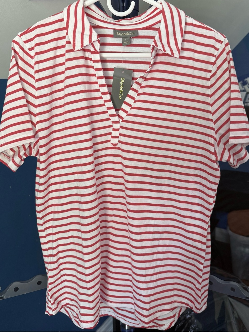 NWT Style & Co Red White Striped Collared Polo Top Women’s Large